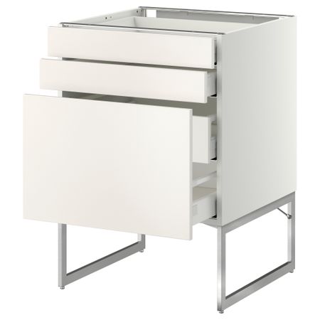 Напольный шкаф 3 фронтальных панели, 2 нижних, 2 средних ящика МЕТОД / МАКСИМЕРА, белый, Веддинге белый