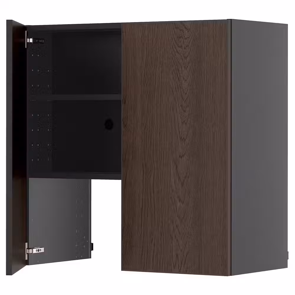 METOD Навесной шкаф д/вытяжки/полка/дверь - черно-серый/Sinarp коричневый 80x80 см - фото 1