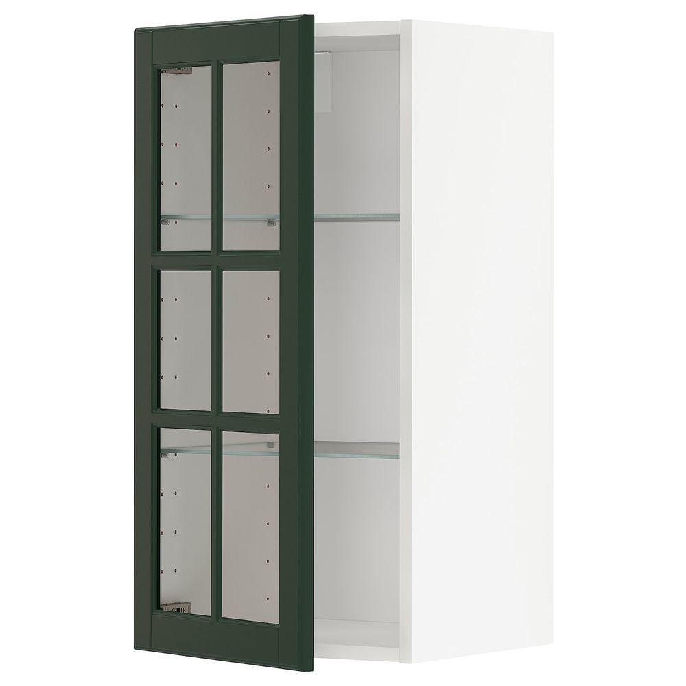 Навесной шкаф с полками, стекляными дв, белый/Будбин темно-зеленый 40x80 см IKEA METOD МЕТОД 793.122.68 - фото 1