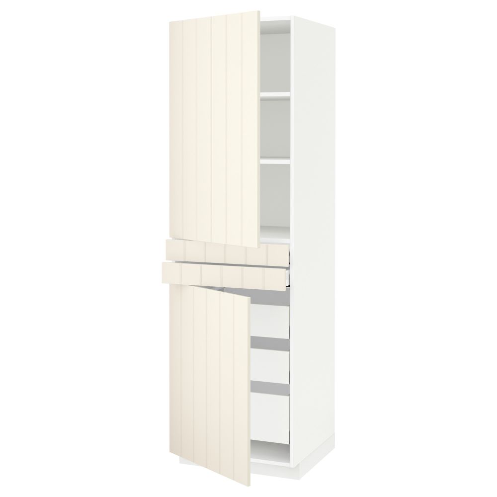 Высокий шкаф + полки, 5 ящиков, 2 дверцы, 2 фронтальных МЕТОД / МАКСИМЕРА, белый, Хитарп белый с оттенком - схема-чертеж с размерами