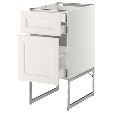 Напольный шкаф 2 фронтальных панели, 2 нижних,1 встроенный ящик МЕТОД / МАКСИМЕРА, белый, Лаксарби белый