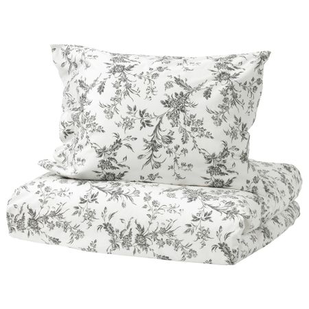 Пододеяльник и наволочка, белый, серый, 150x200, 50x60 см IKEA ALVINE KVIST АЛЬВИНЕ КВИСТ 001.596.41