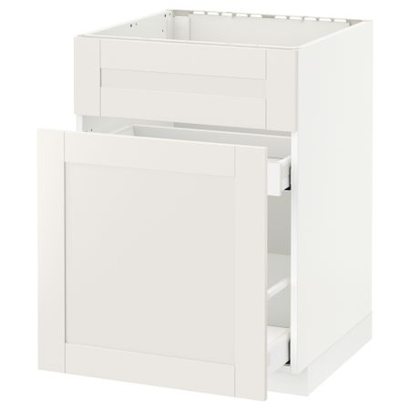 Напольный шкаф под мойку, сорт муcора, 1 дверца, 2 ящика МЕТОД / МАКСИМЕРА, белый, Сэведаль белый (60x60 см)