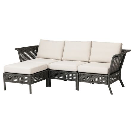 3-местный модульный диван, садовый, черно-коричневый/ФРЁСЁН/ДУВХОЛЬМЕН бежевый IKEA KUNGSHOLMEN КУНГСХОЛЬМЕН 692.684.35