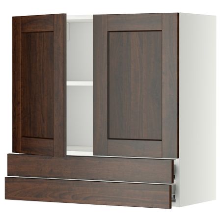 Навесной шкаф, 2 дверцы, 2 ящика МЕТОД / ФОРВАРА, белый, Эдсерум коричневый