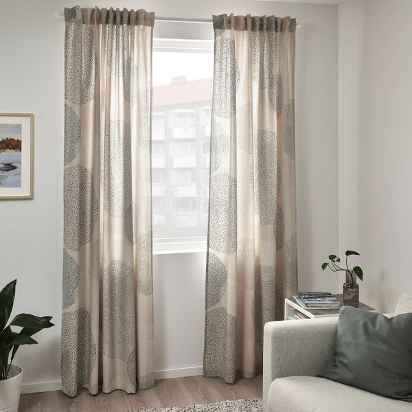 Гардины, 2 шт., бежевый/зеленый/орнамент «точки» 145x300 см IKEA SANDÄNGSFLY САНДЭНГСФЛИ 305.129.66 - схема-чертеж с размерами