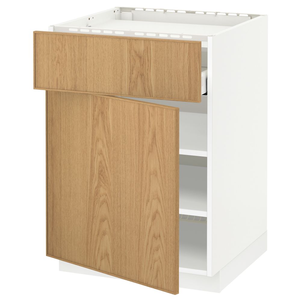 Напольный шкаф для варочной панели, ящик, полка, дверцы МЕТОД / МАКСИМЕРА, белый, Экестад дуб (60x60 см) - схема-чертеж с размерами