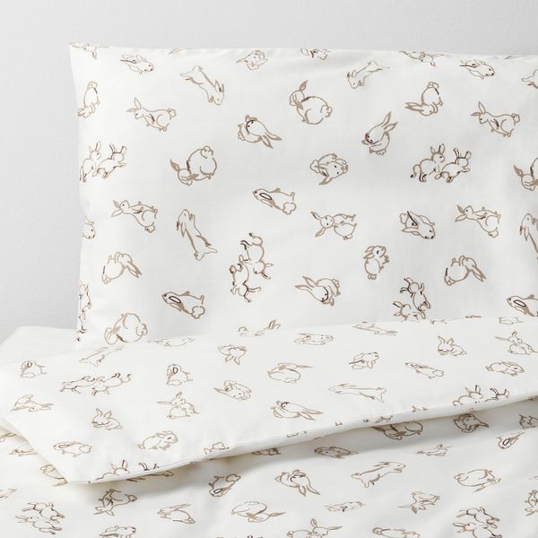 Пододеяльник и наволочка для/кроватки, орнамент «кролики»/белый, бежевый 110x125/35x55 см IKEA RÖDHAKE РЁДХАКЕ 604.401.76 - схема-чертеж с размерами