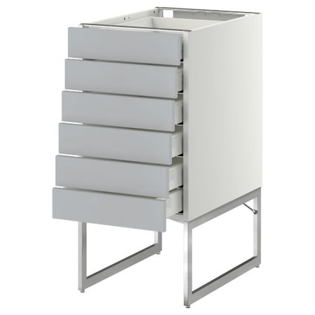 Напольный шкаф 6 фронтальных панелей, 6 нижних ящиков МЕТОД / МАКСИМЕРА, белый, Веддинге серый