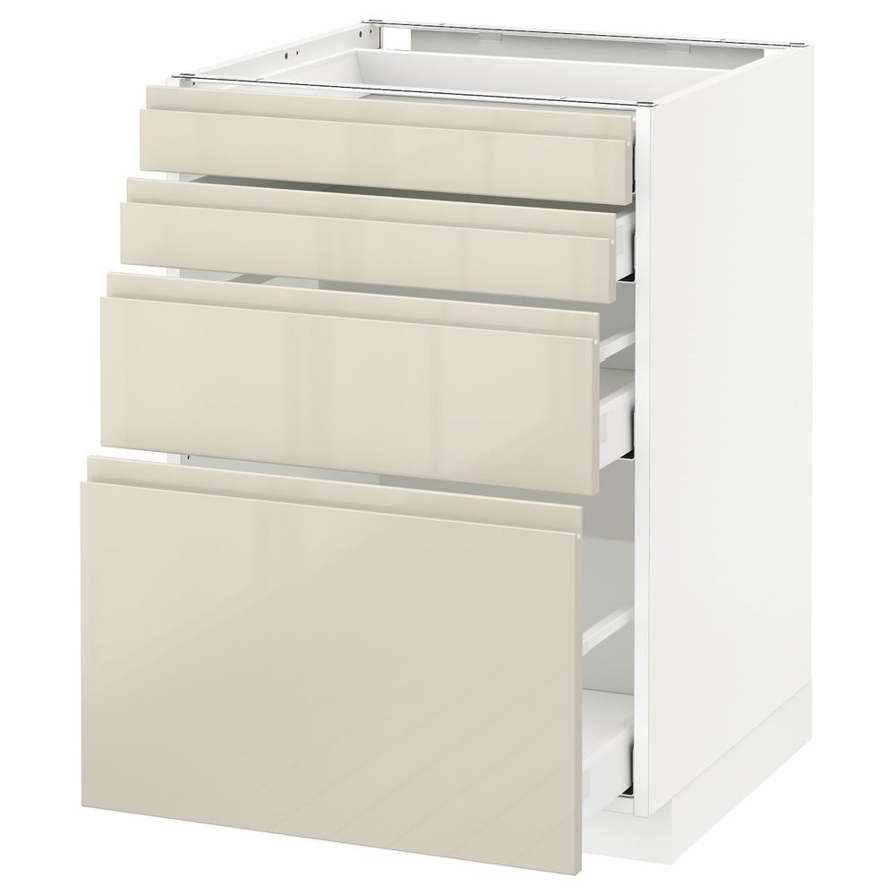 Напольный шкаф 4 фронтальных панели, 4 ящика, белый/Воксторп глянцевый светло-бежевый 60x60 см IKEA METOD МЕТОД / MAXIMERA - фото 1