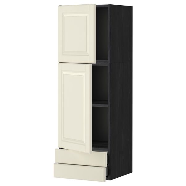 Навесной шкаф, 2 дверцы, 2 ящика МЕТОД / МАКСИМЕРА, черный, Будбин белый с оттенком - фото 1