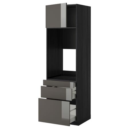 Высокий шкаф для двойной духовки, 3 ящика, дверца МЕТОД / МАКСИМЕРА, черный, Рингульт серый