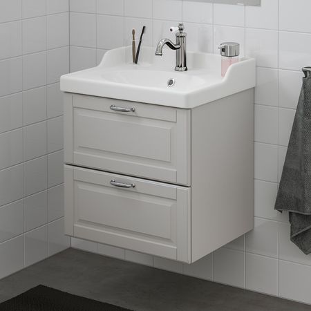 Шкаф для раковины с 2 ящ, Кашён светло-серый 62x49x68 см IKEA GODMORGON ГОДМОРГОН / RÄTTVIKEN РЭТТВИКЕН 092.469.41