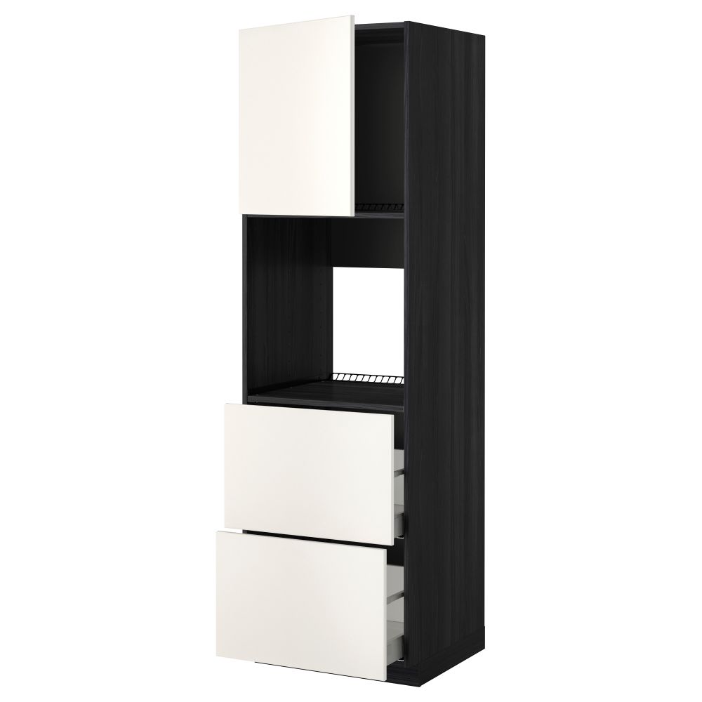 Высокий шкаф для духовки + дверца, 2 форнтальных, 2 высоких ящик МЕТОД / МАКСИМЕРА, черный, Веддинге белый - фото 1