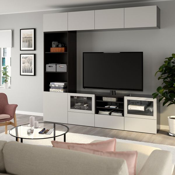 Шкаф для ТВ, комбинированный, стекляные дверцы, черно-коричневый, Лаппвикен светло-серый прозрачное стекло 240x40x230 см IKEA - фото 2