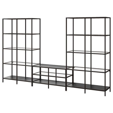 Шкаф для ТВ, комбинация, черно-коричневый/стекло 300x36x175 см IKEA VITTSJÖ ВИТШЁ 292.945.68