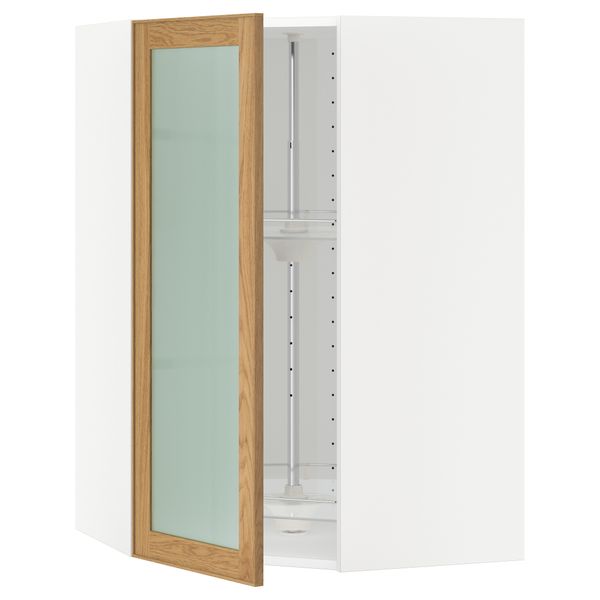 Угловой навесной шкаф с вращающающейся секцией, стеклянными дверцами МЕТОД, белый, Экестад дуб - схема-чертеж с размерами