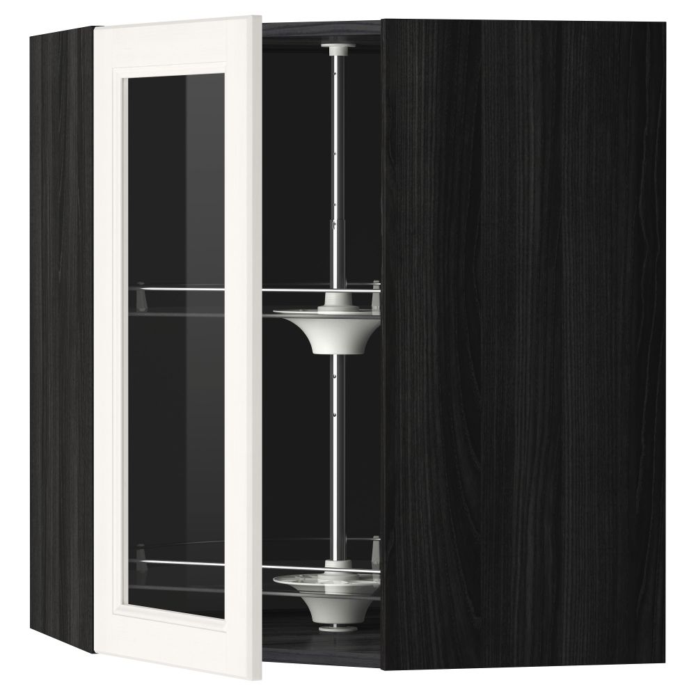 Угловой навесной шкаф с вращающающейся секцией, стеклянными дверцами МЕТОД, черный, Лаксарби белый - схема-чертеж с размерами