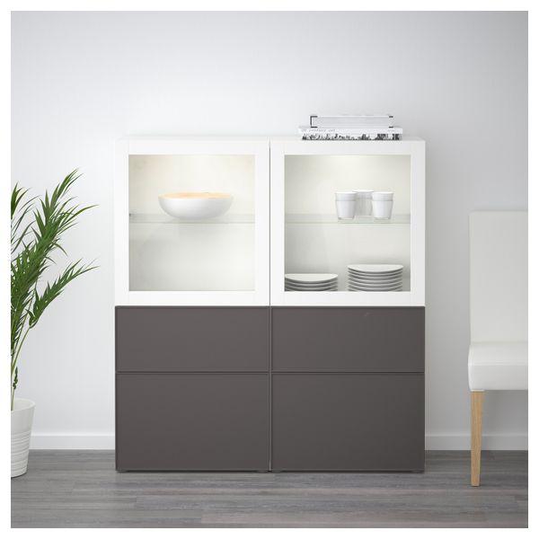 Комбинация для хранения со стеклянными дверцами БЕСТО, белый Грундсвикен, темно-серый прозрачное стекло (120x40x128 см) - фото 2