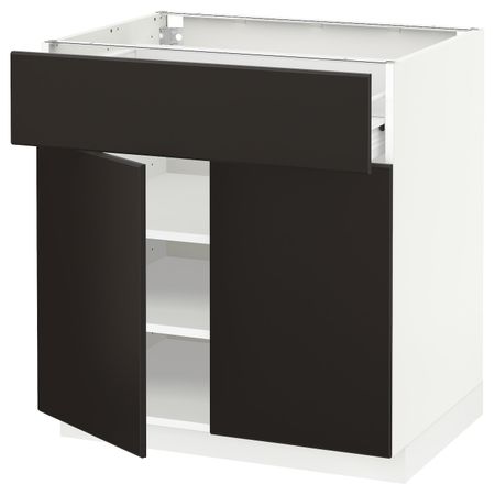 Напольный шкаф + ящик/2дверцы, белый/Кунгсбакка антрацит 80x60 см IKEA МЕТОД / ФОРВАРА 392.197.38