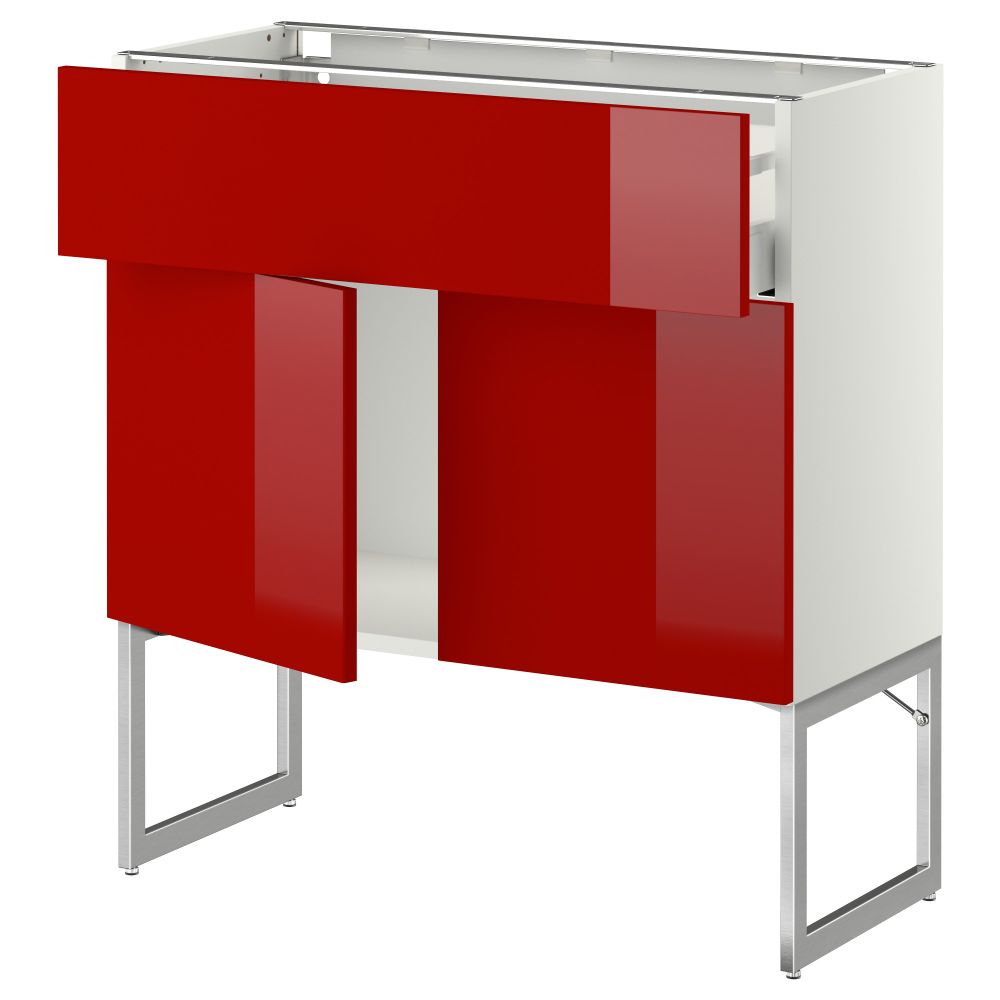 Напольный шкаф, полки, ящик, 2 двери МЕТОД / МАКСИМЕРА, белый, Рингульт красный - схема-чертеж с размерами