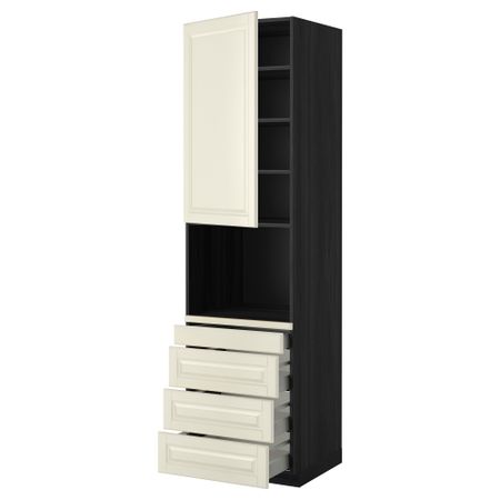 Высокий шкаф для комбинированния СВЧ, 4 ящика МЕТОД / МАКСИМЕРА, черный, Будбин белый с оттенком