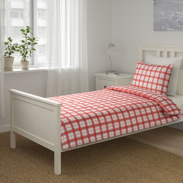 Пододеяльник и наволочка, белый красный/клетка 150x200/50x70 см IKEA SILESHÅR СИЛЕСХОР 005.313.96 - фото 2