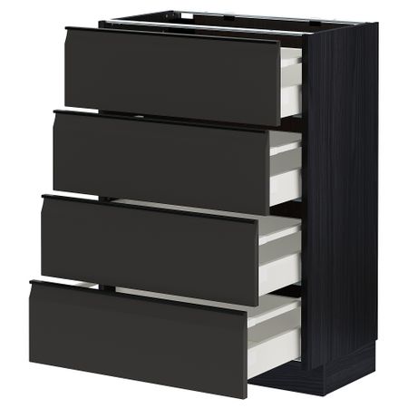 Напольный шкаф 4 фасада,4 ящика, черный, Upplöv матовый антрацит, 60x37 см IKEA METOD МЕТОД, MAXIMERA МАКСИМЕРА 694.952.87