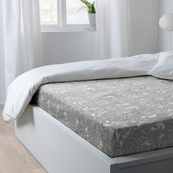 Простыня натяжная, белый, серый 180x200 см IKEA JÄTTEVALLMO ЙЭТТЕВАЛЛМО 604.365.94 - схема-чертеж с размерами