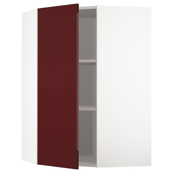Угловой навесной шкаф с полками, белый Калларп/глянцевый темный красно-коричневый 68x100 см IKEA METOD МЕТОД 893.269.34 - фото 1