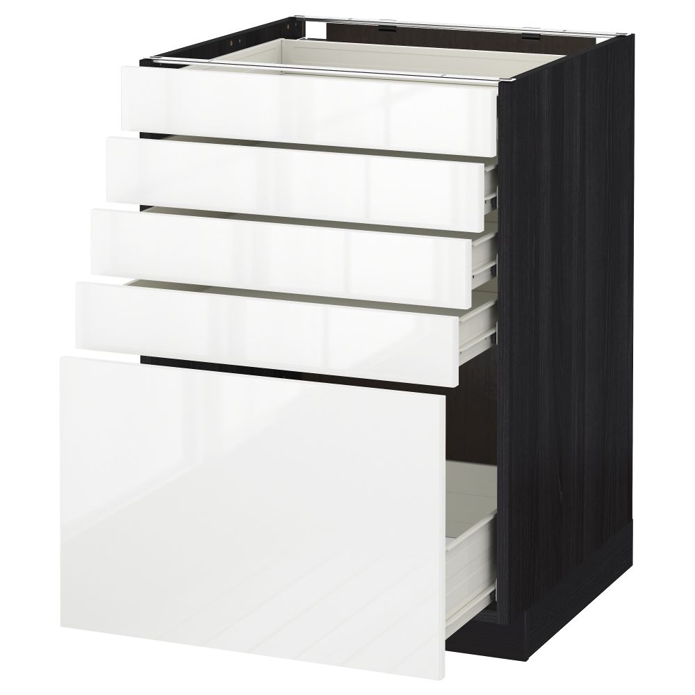 Напольный шкаф с 5 ящиками МЕТОД / ФОРВАРА, черный, Рингульт белый - схема-чертеж с размерами