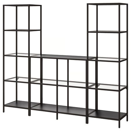 VITTSJÖ Комбинация д/хранения - черно-коричневый/стекло 202x36x175 см
