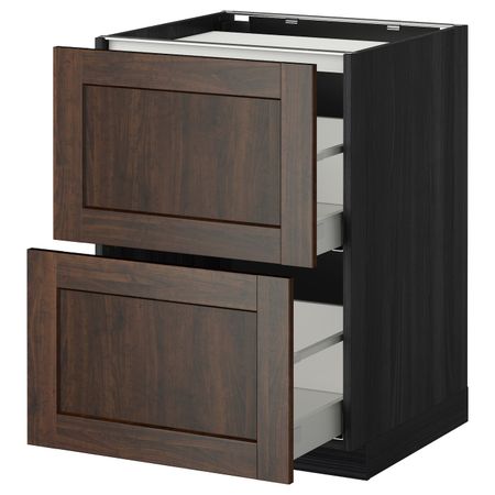 Напольный шкаф, 2 фронтальных панели/2ящика, черный/Эдсерум коричневый 60x60 см IKEA МЕТОД / МАКСИМЕРА 492.348.18