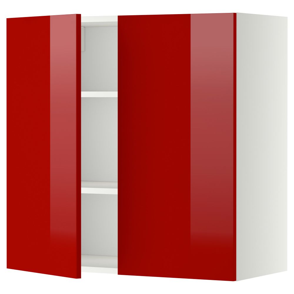 Навесной шкаф с полками, 2 дверцы МЕТОД, белый, Рингульт красный - схема-чертеж с размерами