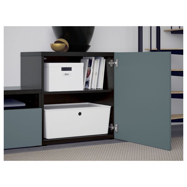 Шкаф для ТВ, комбинированный, стекляные дверцы БЕСТО, черно-коричневый, Вальвикен серо-бирюзовый, прозрачное стекло - фото 2