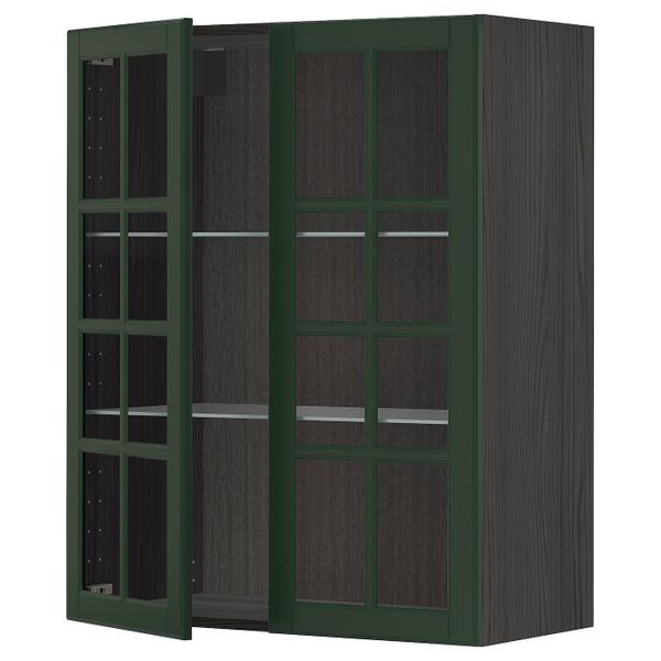 Навесной шкаф с полками, 2 стекло дв, черный/Будбин темно-зеленый 80x100 см IKEA МЕТОД 793.132.39 - схема-чертеж с размерами