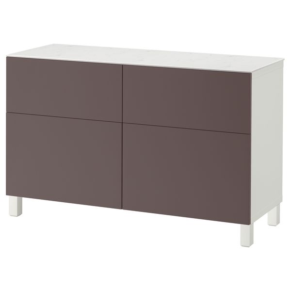 Комбинация для хранения с дверцами, ящиками БЕСТО, белый, Вальвикен темно-коричневый (120x42x74 см) - фото 1