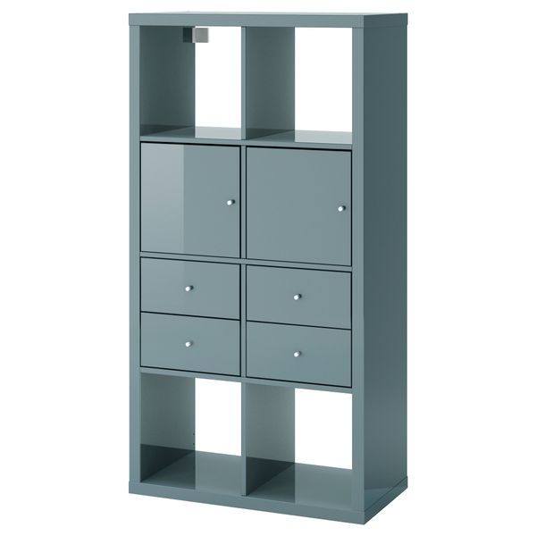 Стеллаж с 4 вставками КАЛЛАКС, глянцевый серо-бирюзовый (147x77 см) - фото 1