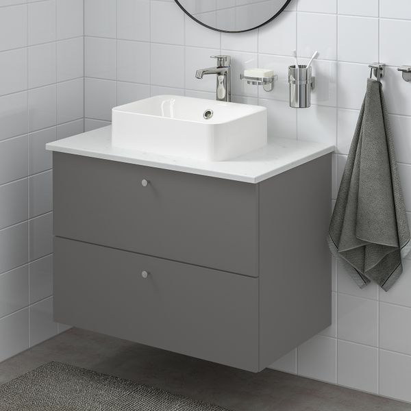 Шкаф со столешницей 45x32 раковина, Гилльбурен темно-серый/под мрамор БРОГРУНД смеситель 82x49x72 см IKEA GODMORGON/TOLKEN - фото 2