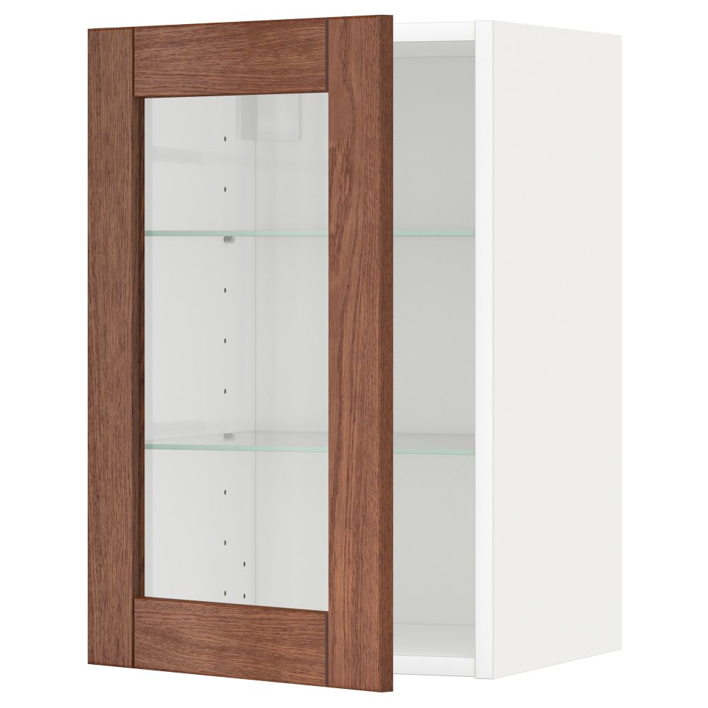 Навесной шкаф с полками, стекляными дверцы МЕТОД, белый, Филипстад коричневый - схема-чертеж с размерами