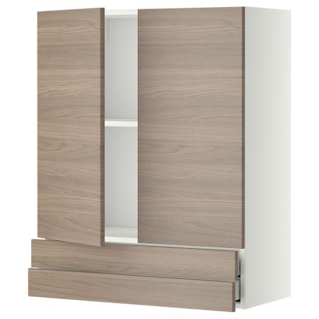 Навесной шкаф, 2 дверцы, 2 ящика МЕТОД / МАКСИМЕРА, белый, Брокхульт светло-серый