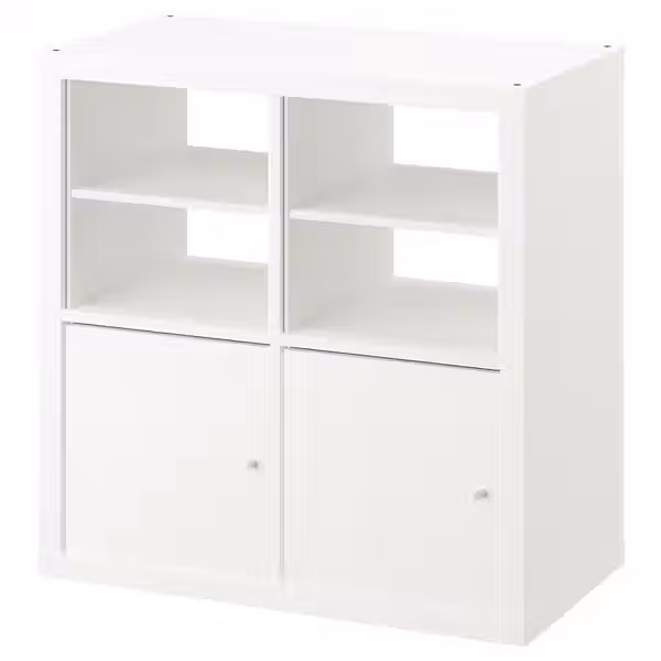 KALLAX Стеллаж - с 2 дверями/с 2 вставками-полками белый 77x77 см - фото 1