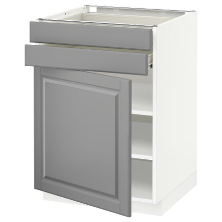 Напольный шкаф с дверцей, 2 ящиками МЕТОД / ФОРВАРА, белый, Будбин серый
