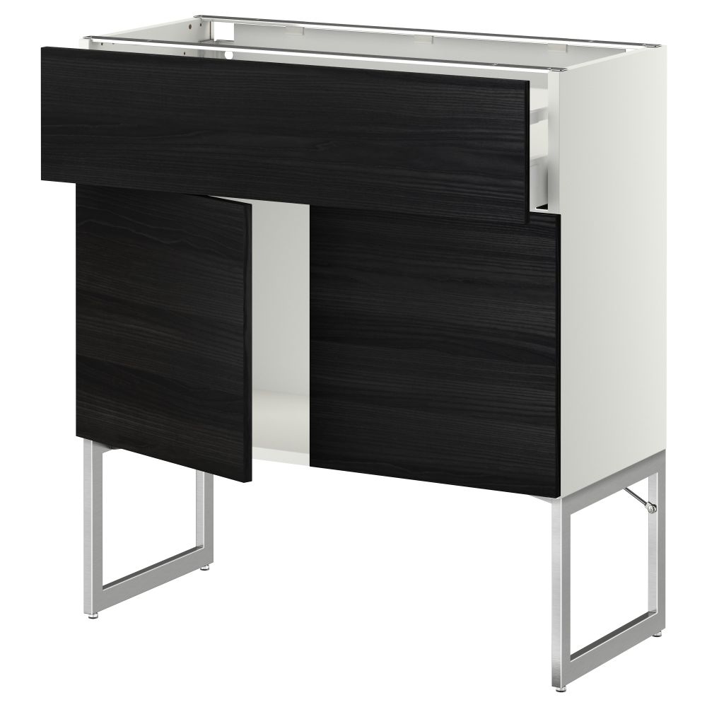 Напольный шкаф, полки, ящик, 2 двери МЕТОД / МАКСИМЕРА, белый, Тингсрид черный - схема-чертеж с размерами