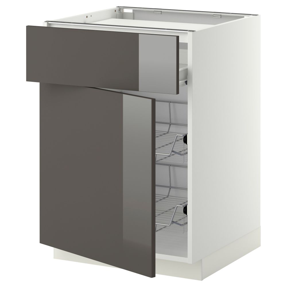 Напольный шкаф для варочной панели, ящик, 2 проволочных корзины МЕТОД / ФОРВАРА, белый, Рингульт серый (60x60 см) - фото 1