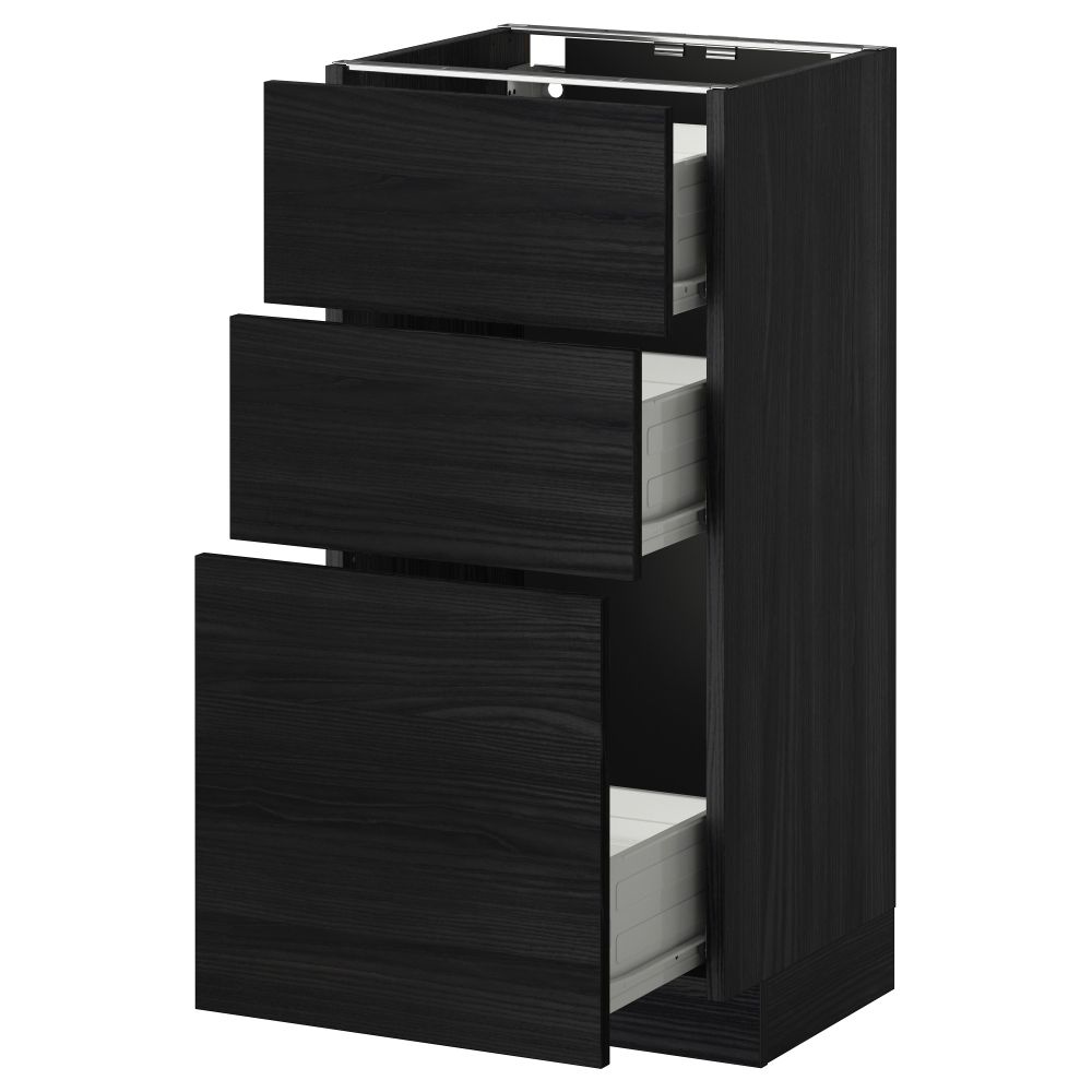Напольный шкаф с 3 ящиками МЕТОД / ФОРВАРА, черный, Тингсрид черный - схема-чертеж с размерами