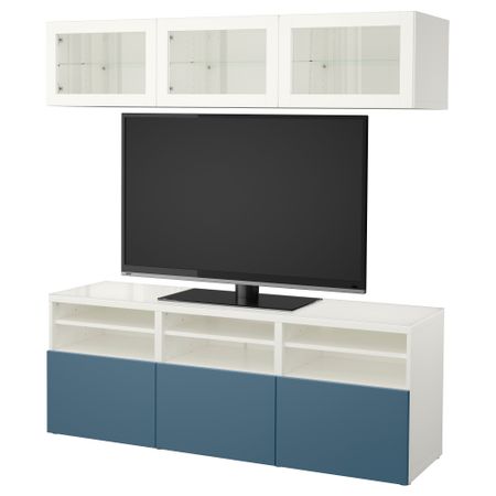 Шкаф для ТВ, комбинированный, стекляные дверцы БЕСТО, белый Вальвикен, темно-синий прозрачное стекло (180x40x192 см)