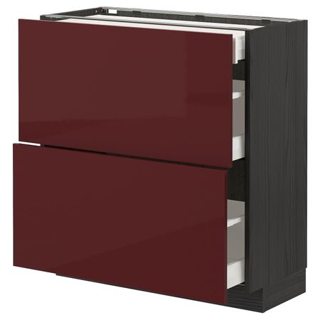 Напольный шкаф/2фасада/3ящика, черный Калларп/глянцевый темный красно-коричневый 80x37 см IKEA МЕТОД / МАКСИМЕРА 093.280.60