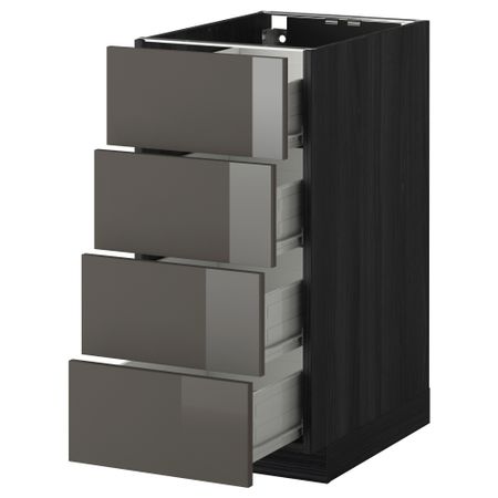 Напольный шкаф 4 фронтальных панели, 4 ящика МЕТОД / ФОРВАРА, черный, Рингульт серый