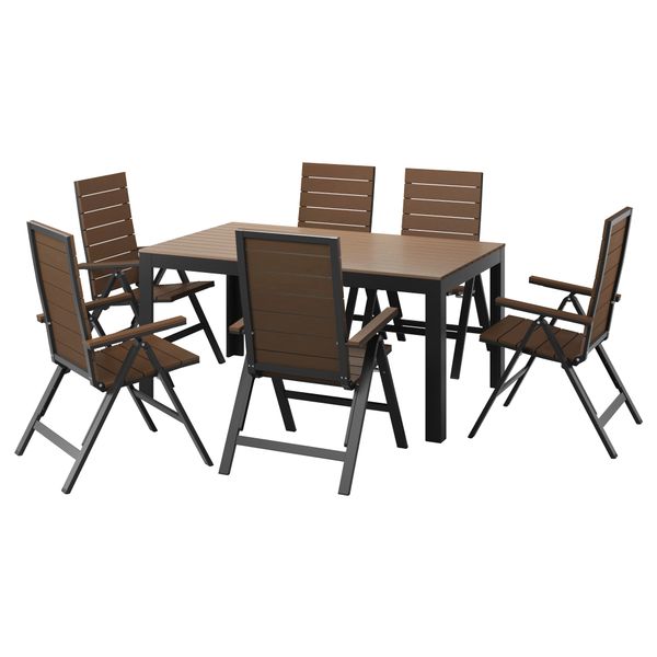 Стол, 6 кресел для сада ФАЛЬСТЕР, черный, коричневый - фото 1